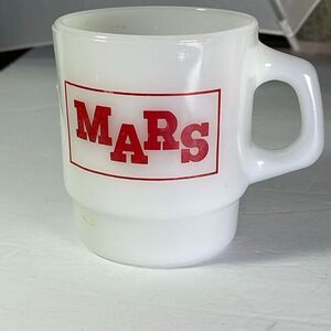 Vintage Fire King Anchor Hocking Mars candy coffee cup.